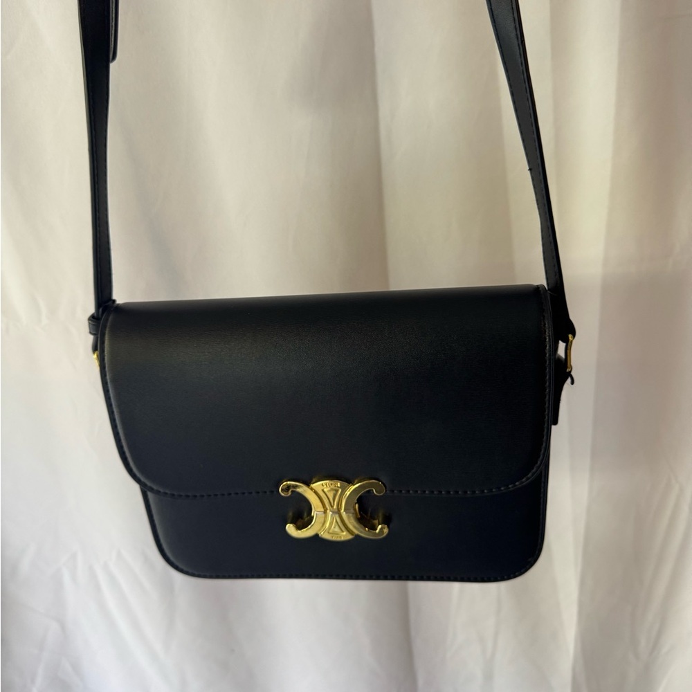 Celine Black Crossbody Bag with Gold Accent